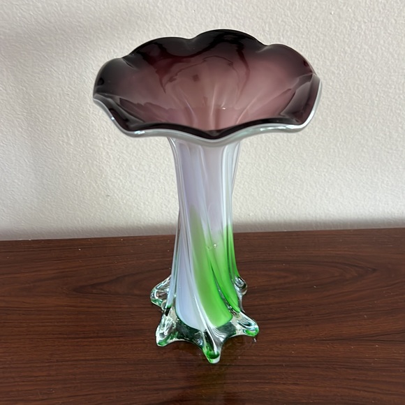 Murano Other - Murano Art Glass Amethyst and Green Twist Vase 10 Inches